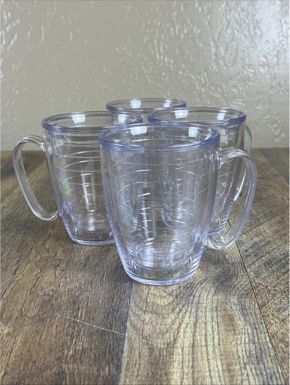 Tervis 16oz Mug Set of 4 Clear Double Wall Insulated Cups With Handles No Logos